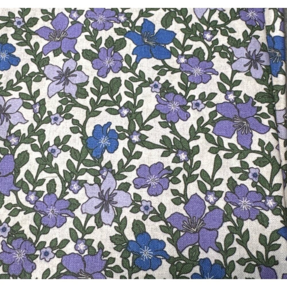 Floral Cotton Fabric 23"x44" by Rose & Hubble Green & Purple Flowers for Sewing
